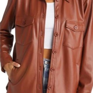 Blank NYC faux leather button down Shacket w 2 patch pockets & 2 other pockets
